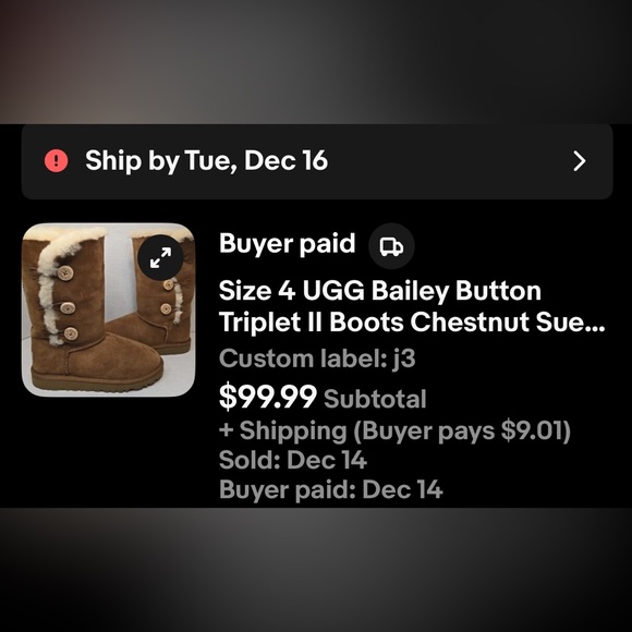 SOLD on eBay!! UGG Australia Classic Tall Bailey Button Triplet Shearling Size 4 - Picture 12 of 12